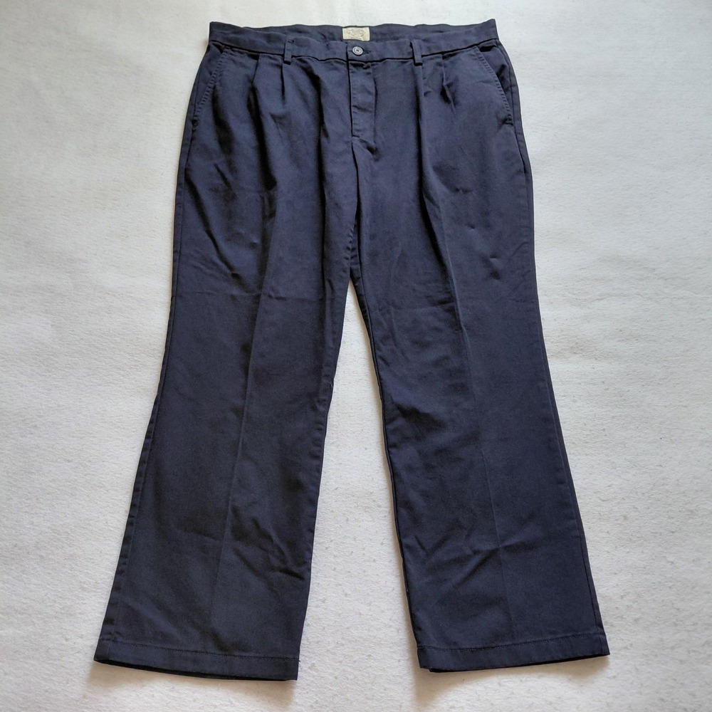 St Johns Bay Pleated Chino Pants Men Navy Blue Size 38 29 Easy Care Preppy Work